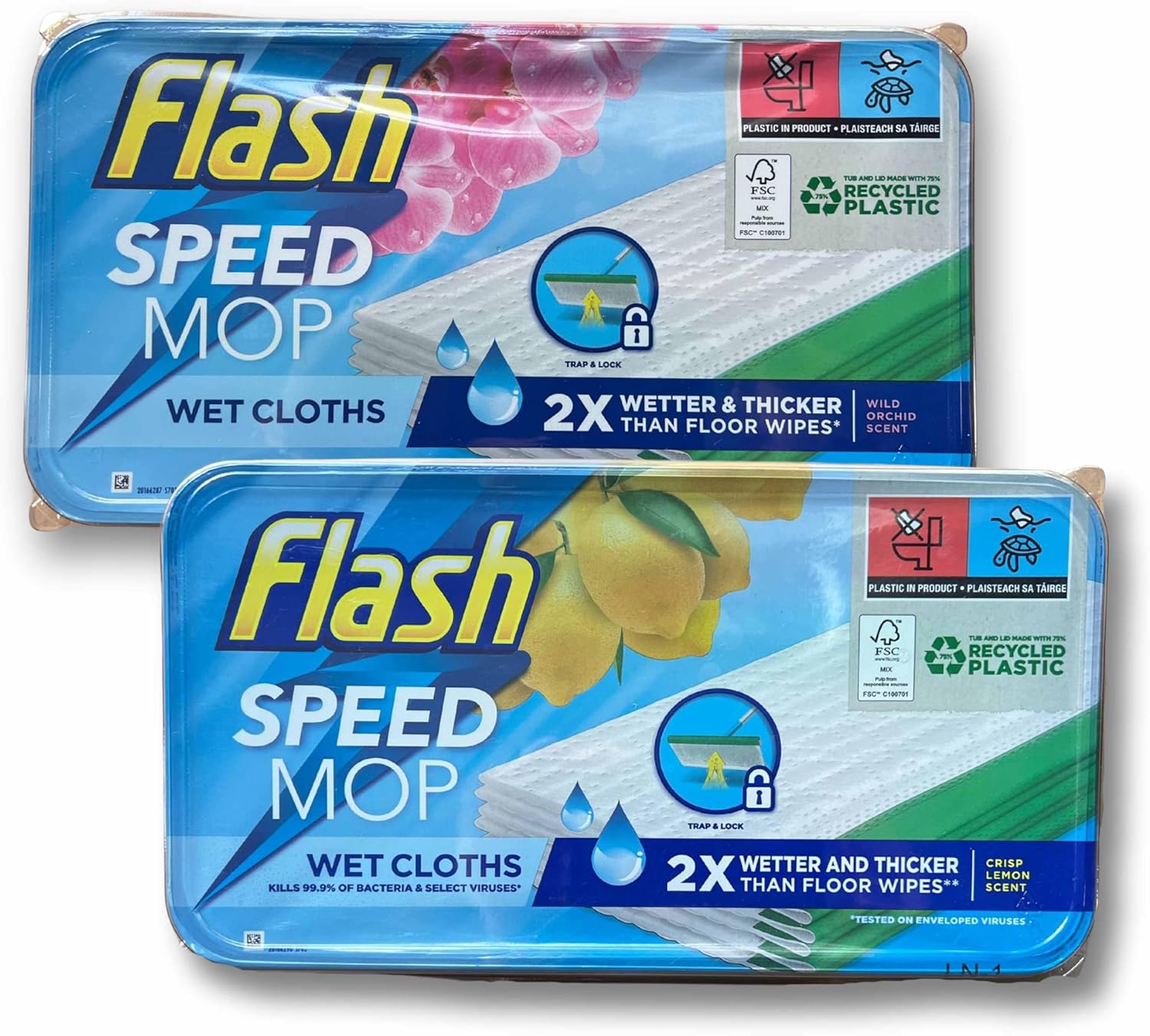 Flash Speed Mop Wet Cloths Wild Orchid 12x cloths & Crisp Lemon Scent