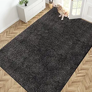 PURRUGS Easy Care Area Rug 6ft x 9ft, Non-Slip Washable Entryway Rug, Stain Resistant Accent Rug for Hallway, Living Room, Bedroom and Mudroom, Charcoal