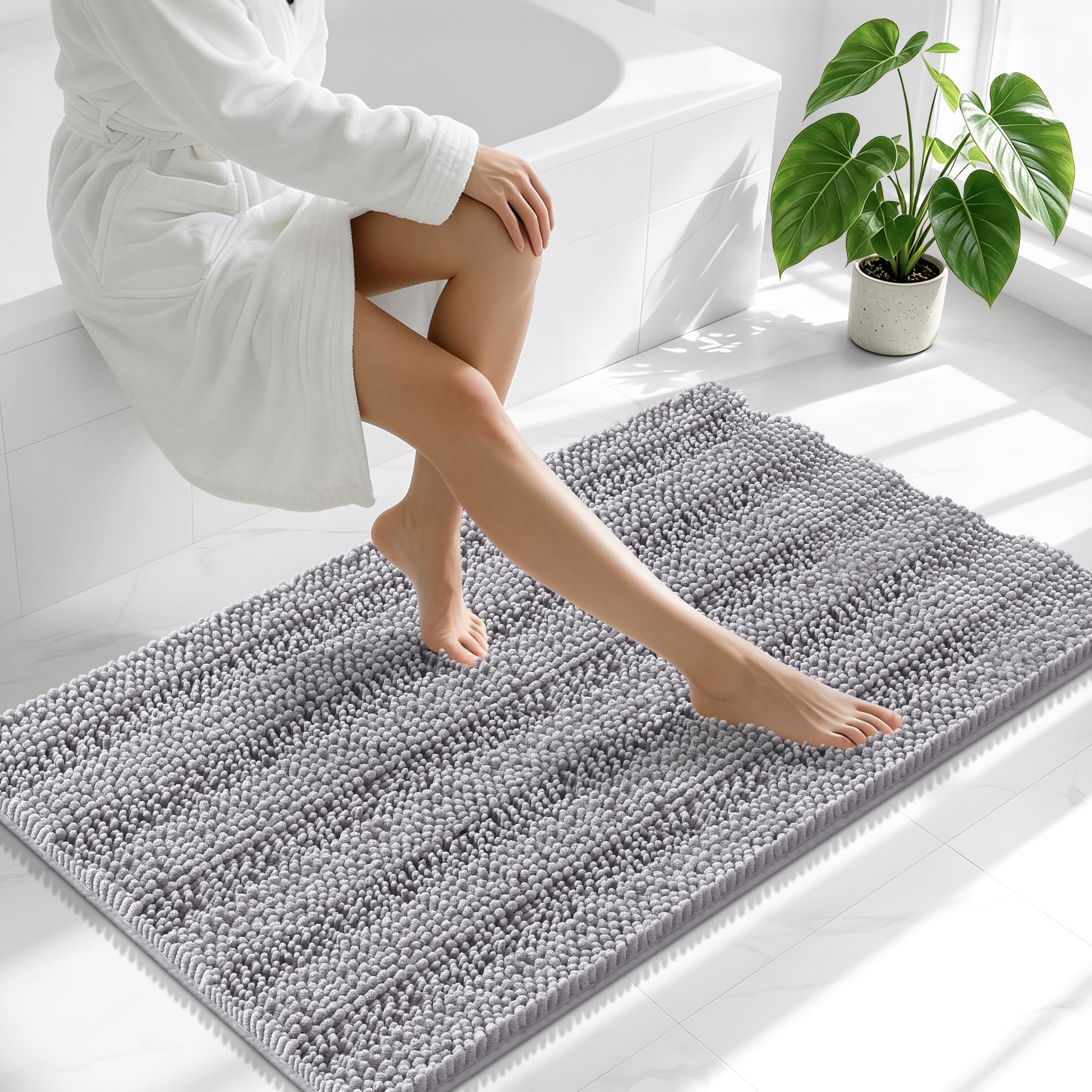 Smiry Thick Chenille Large Bathroom Runner Rugs 45x27, Soft Bath Mat, Grey