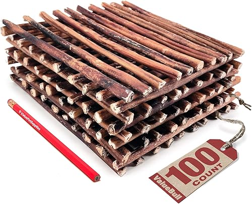 ValueBull Bully Sticks para perros, medianos de 12 pulgadas, 100 unidades, totalmente naturales, alimentados con pasto, de un solo ingrediente,