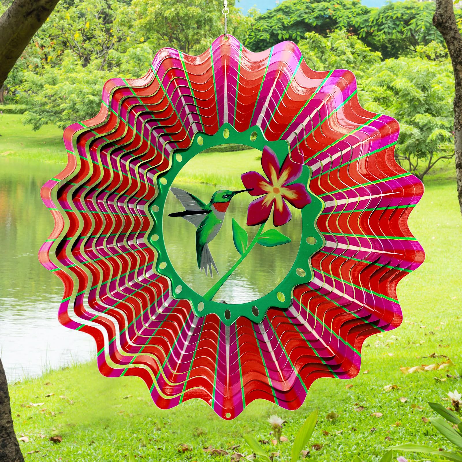 Molinillo De Viento Metálico Con Forma De Colibrí, Decoración Cinética 3D Para Jardín O Terraza, 12 Pulgadas, Multicolor