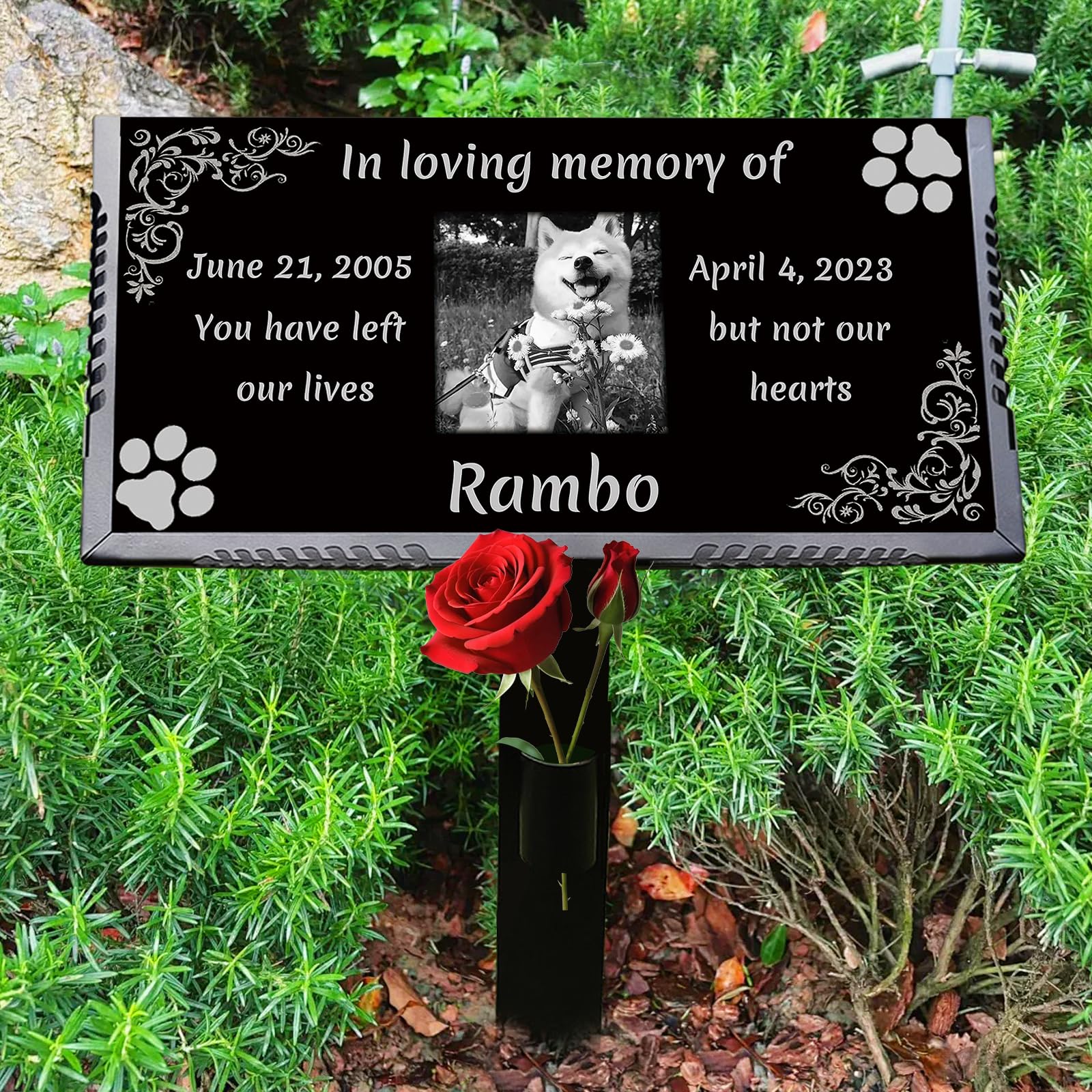 Personalized Pet Memorial Stones, Outdoor Dog & Cat Grave Marker with Photo, Black Granite Pet Grave Markers, Dog Headstones, Gifts for Someone Who