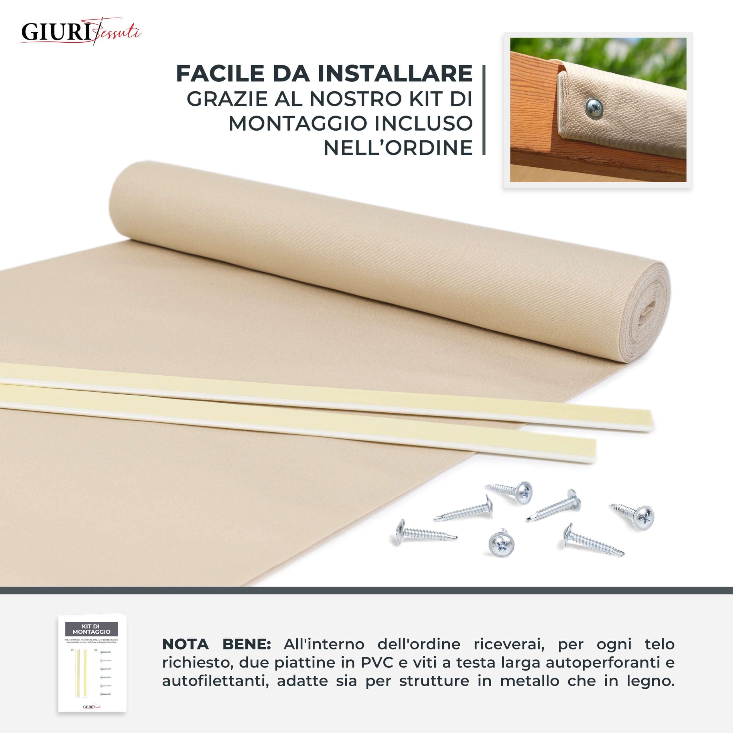 Giuri Tessuti Fascia Ombreggiante Tessuto Outdoor 310 g/m² per Pergola Gazebo Telo Copertura Onda 60 cm Avana