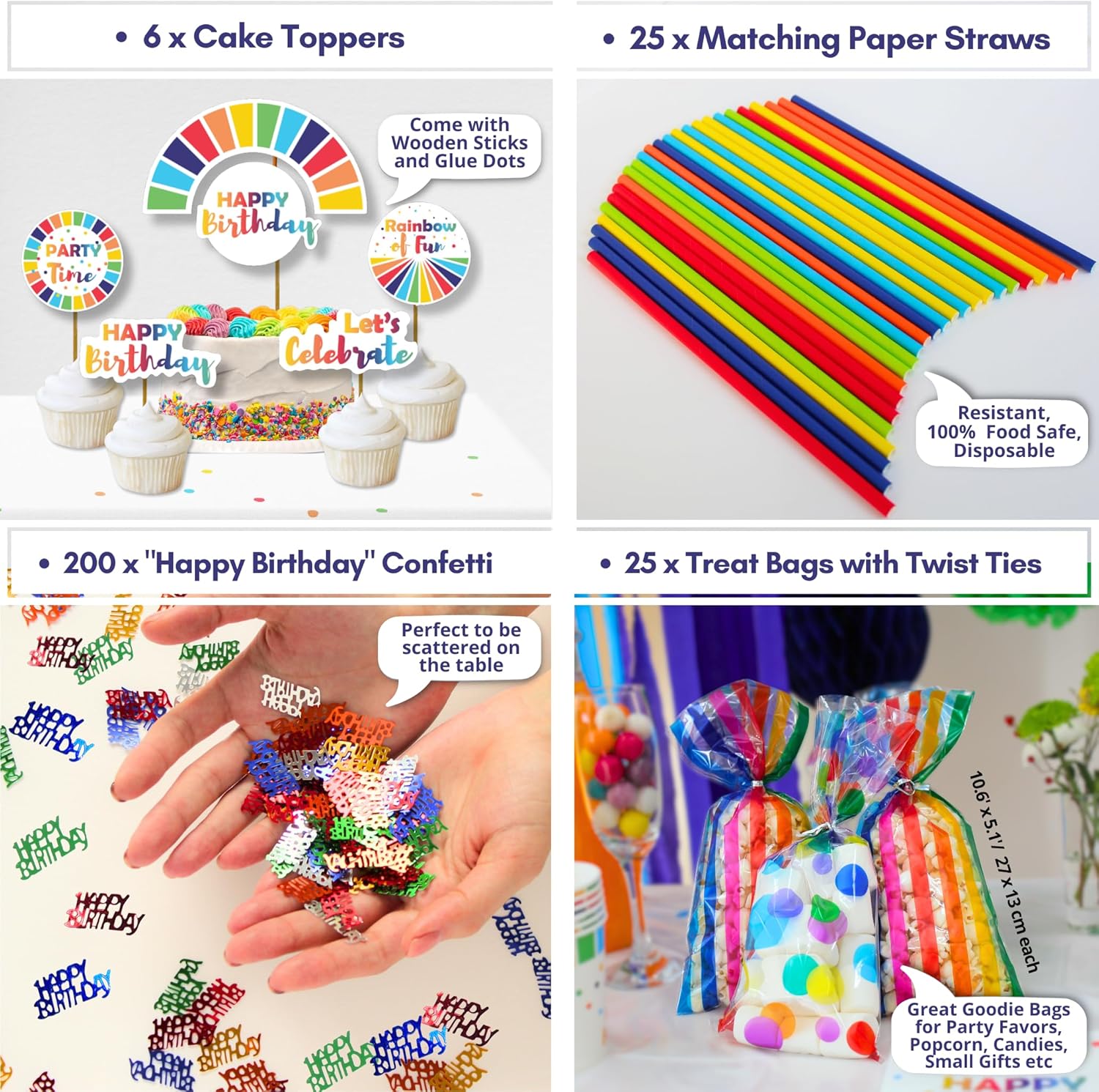 489 Pc Premium Happy Birthday Decorations Kit, All-in-1 Festive Party Decor Supplies Package for Boys and Girls With Rainbow Balloon Arch Kit, Banner, Plates & Cups for 25 Guests - Multicolor - Image 6