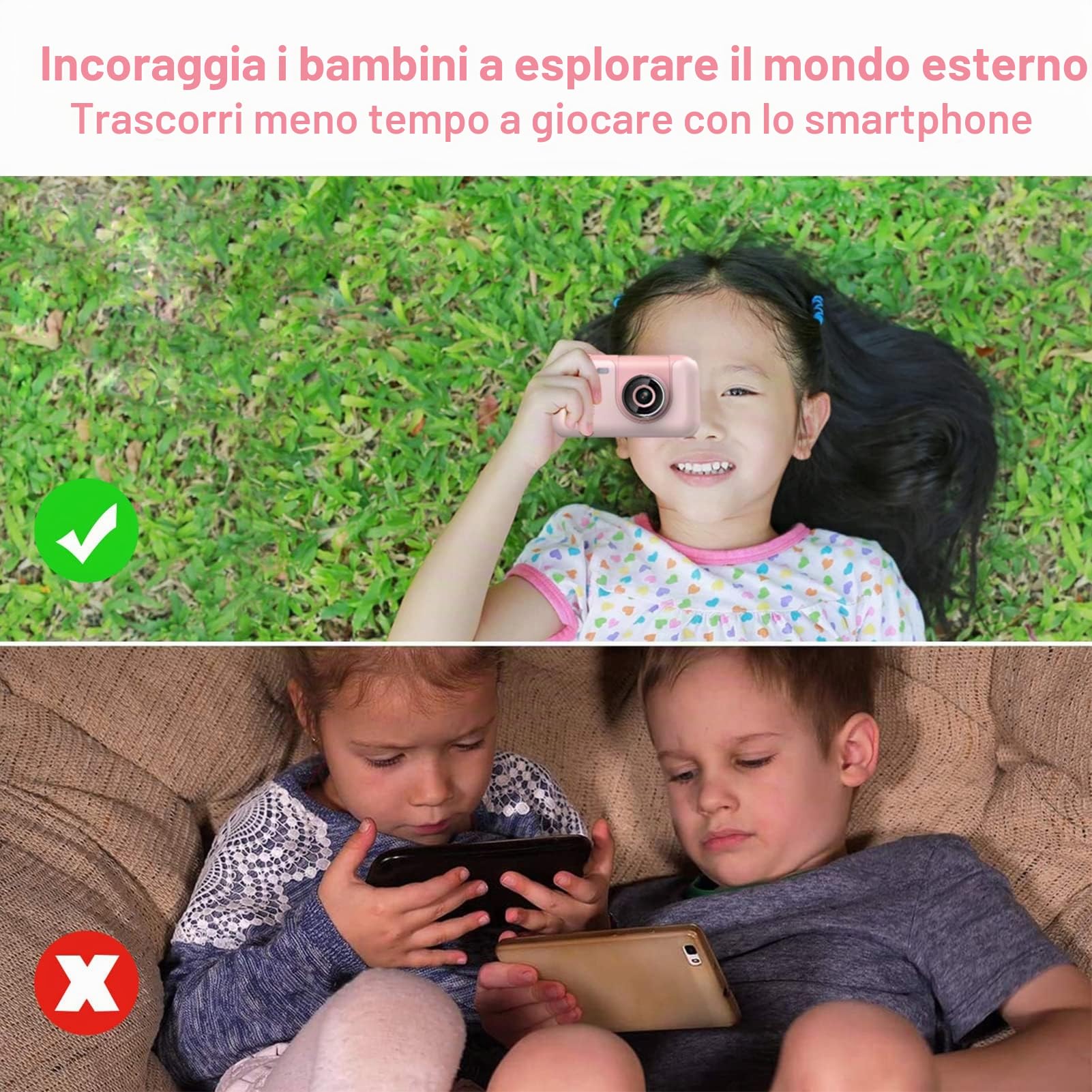 Andoer, Fotocamera Digitale per Bambini, 1080P, 40 MP, Schermo IPS da 2,4", Obiettivo Girevole da 180°, Treppiede, 32 GB, Rosa