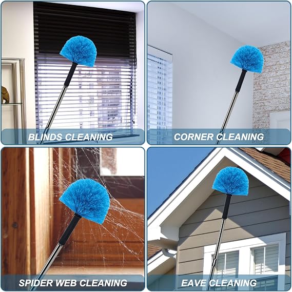 2 Pack Blue Robust Cobweb Duster Head Brush//Superior Twist-On Web Cleaning Tool//Spider Web Remover Brush Compatible with Standard 3/4 Inch Threaded Poles for Outdoor & Indoor//Brush Head Only