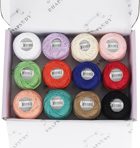 Miniatura 4 de Rhapsody Hilo de algodón perla tamaño 8 hilo de ganchillo Perle 12 bolas Set tejido a mano, bordado, sashiko, punto de cruz, costura, punto de