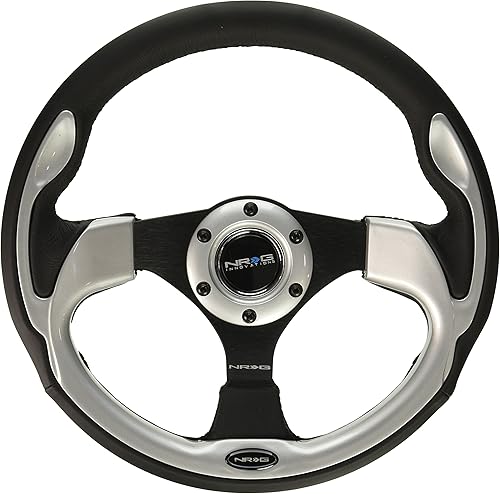 NRG Innovations NRG-RST-001SL - Volante deportivo reforzado de 12.598 in con ribete moldeado de cuero negroplateado