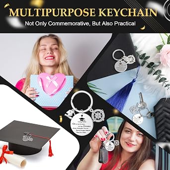 Sasylvia 12 Pcs 2026 Graduation Compass Keychain Bulk Inspirational Gift with Quote Go in The Direction of Your Dream