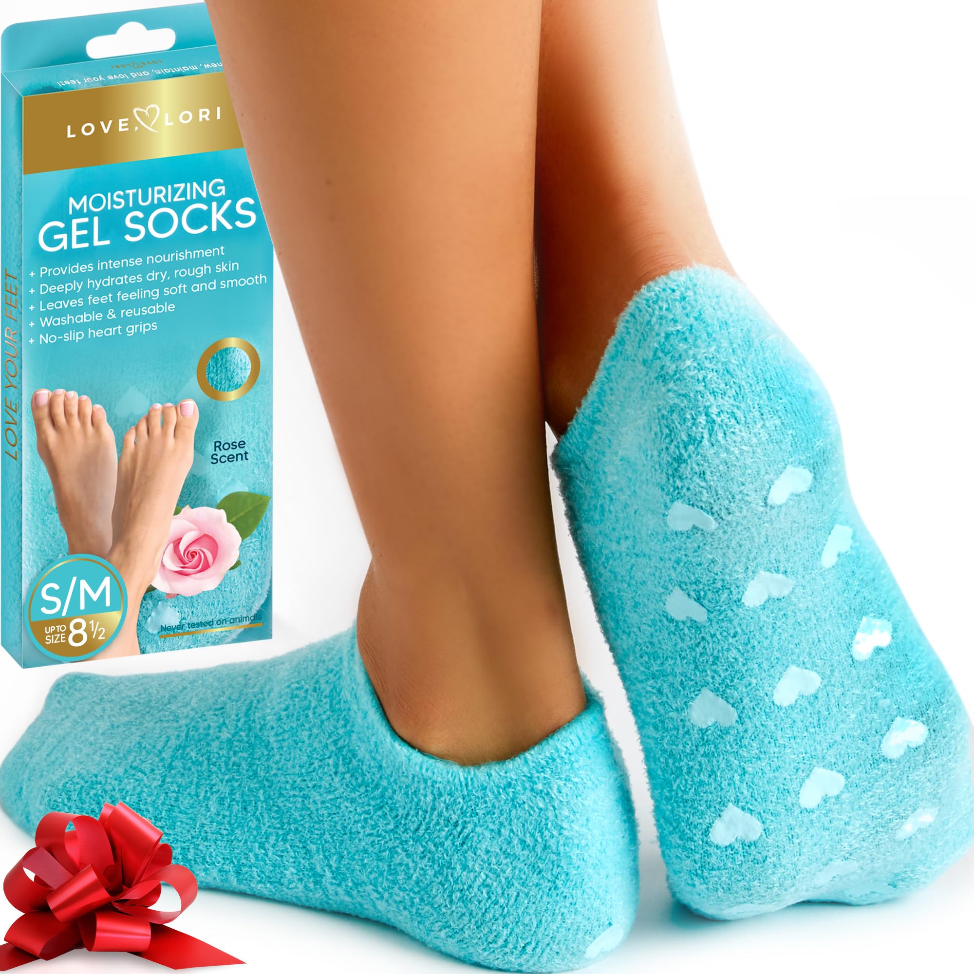 Photo 1 of Moisturizing Socks & Gel Socks for Dry Cracked Feet - Foot Care Heel Socks for Dry Cracked Feet - Cracked Heel Repair Treatment – Healthy Feet – Stocking Stuffers for Women (Fits up to Women Size 8.5) S/M Turquoise
