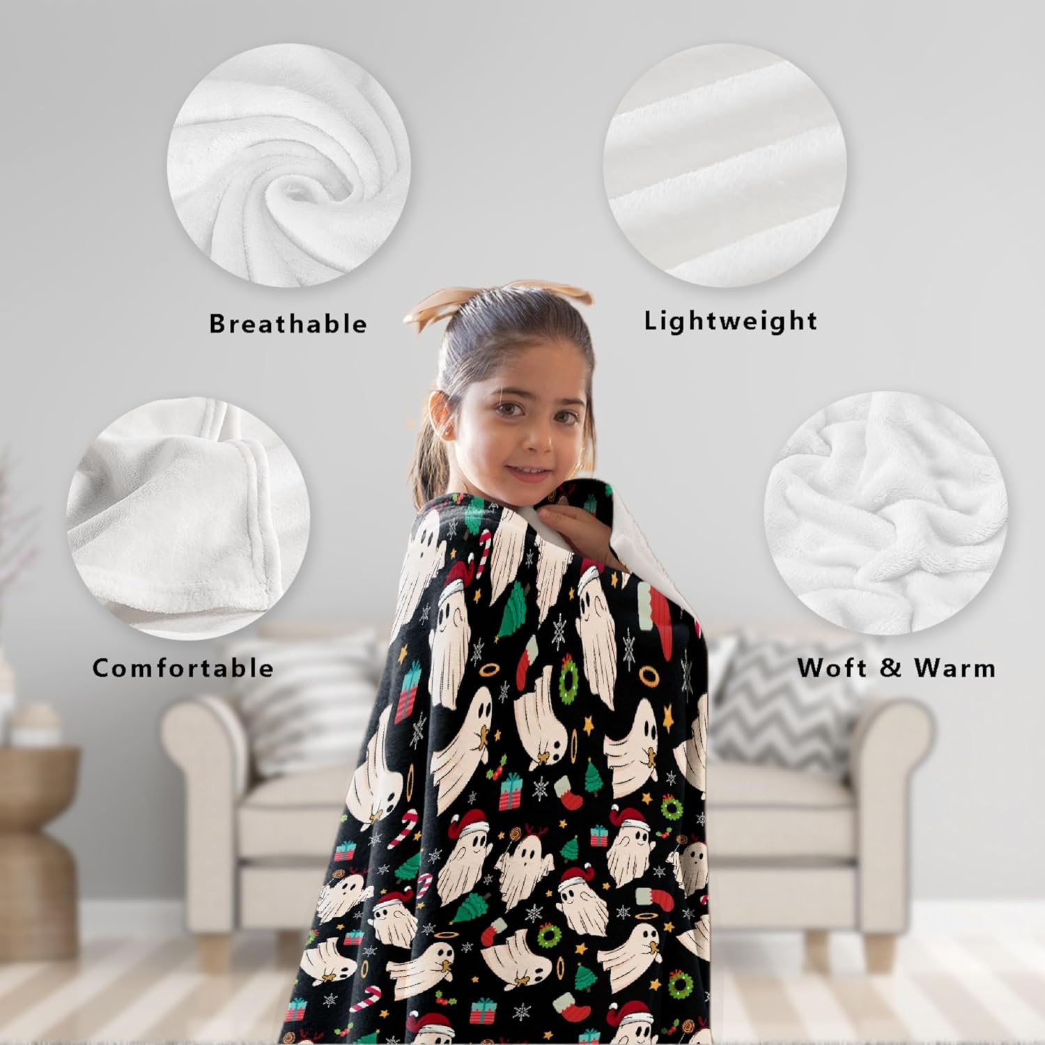 Christmas Ghosts Throw Blanket is Super Soft and Warm,The Lightweight Flannel Blanket is for All-Season Use,A Great Choice for Gifts 80"x60"for Adult