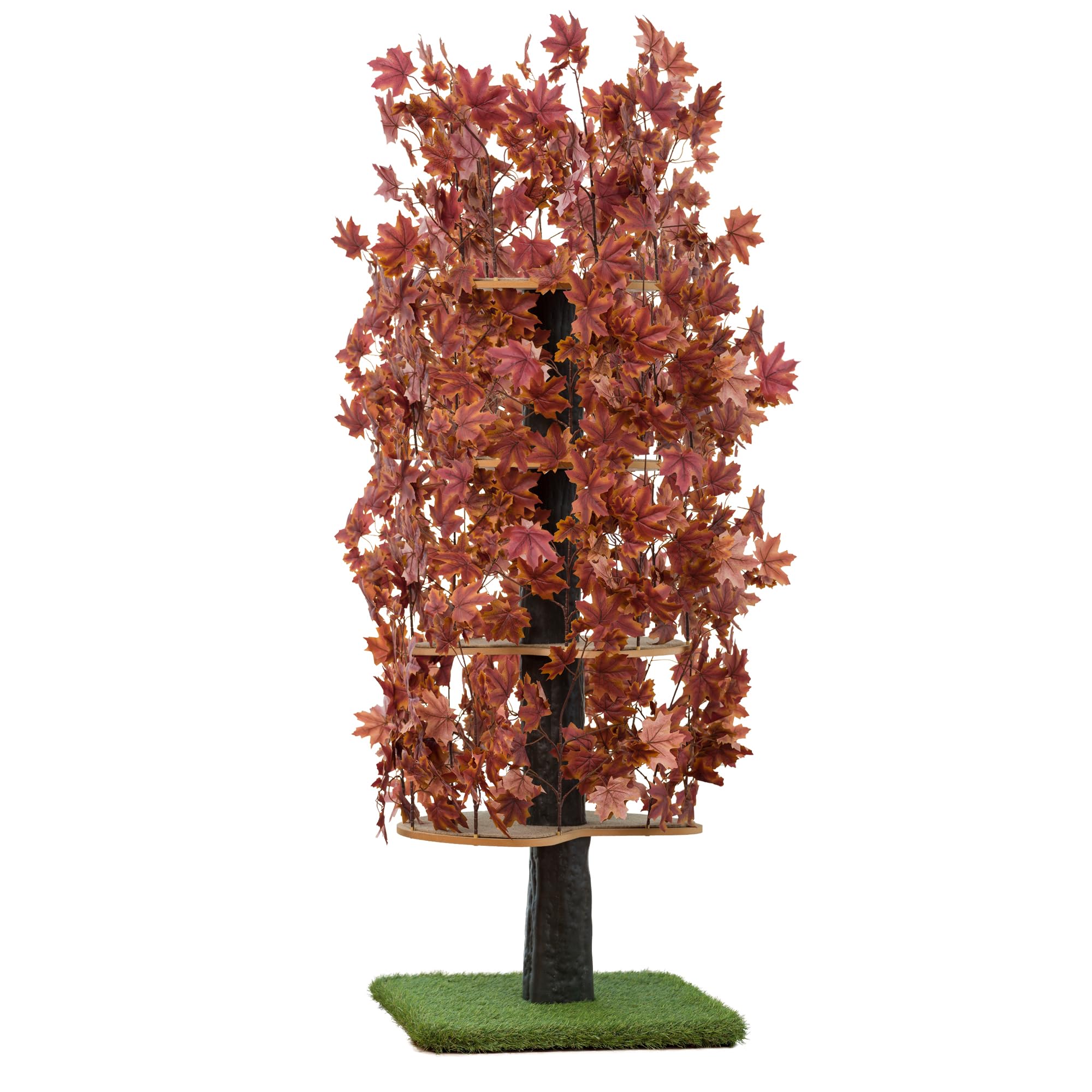 On2 Pets Cat Tree with Leaves Made in USA, XL Cat House & Cat Activity Tree Bundle with Deep Plum Leaves, Multi-Level Cat Condo for Indoor Cats (Deep Plum, XL Square)