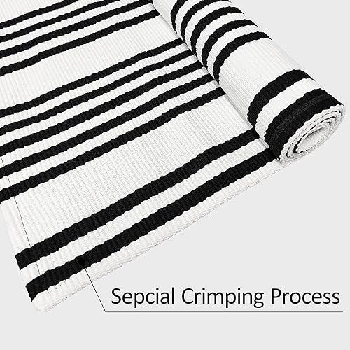Miniatura 6 de Aoczes - Alfombra de pasillo de 3 x 10 pies, alfombra a rayas en blanco y negro, algodón, tejida, alfombras de granja para interiores y exteriores,