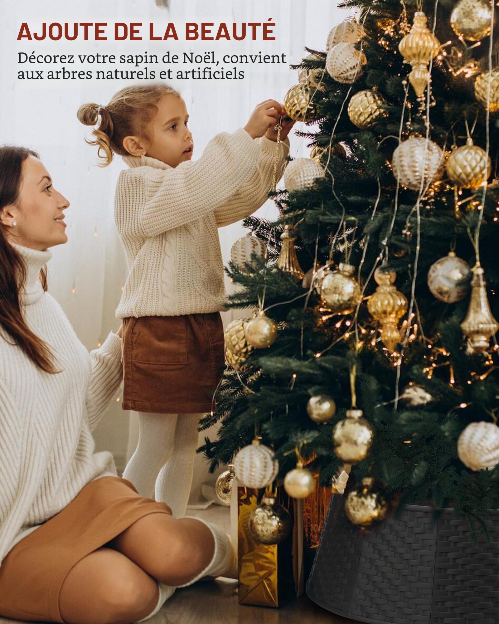 PUDO Cache Pied Sapin Noël Plastique Décoration Simple Noir | Cache décoratif en plastique pour pied de sapin offrant une finition propre à la décoration festive