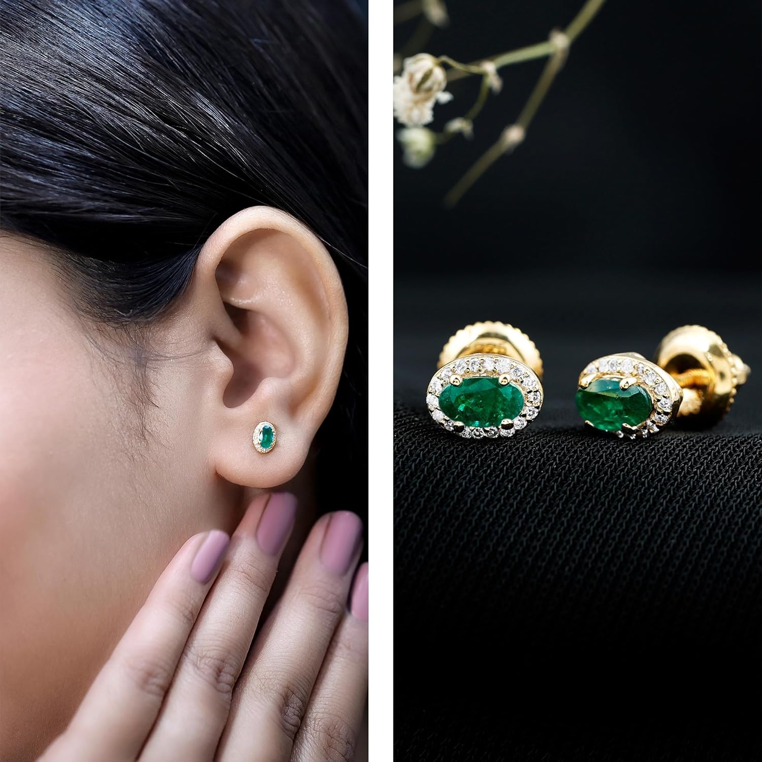 Sterling Silver Women's Diamond Halo Earrings, AAA Quality, Oval Stud Earrings - Gift For Special Occasions - Image 2