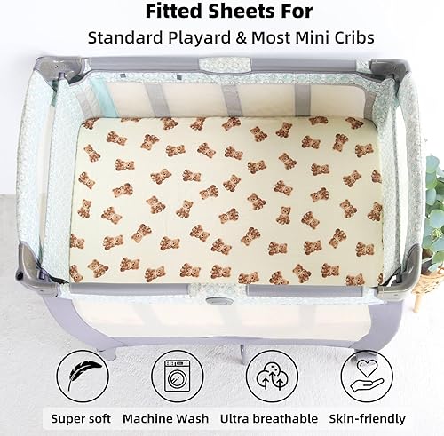 Miniatura 2 de LifeTree Sábanas de cuna unisex para bebé, sábanas bajeras de muselina para cuna, 70% viscosa de bambú y 30% algodón, se adapta a minicuna y paquete