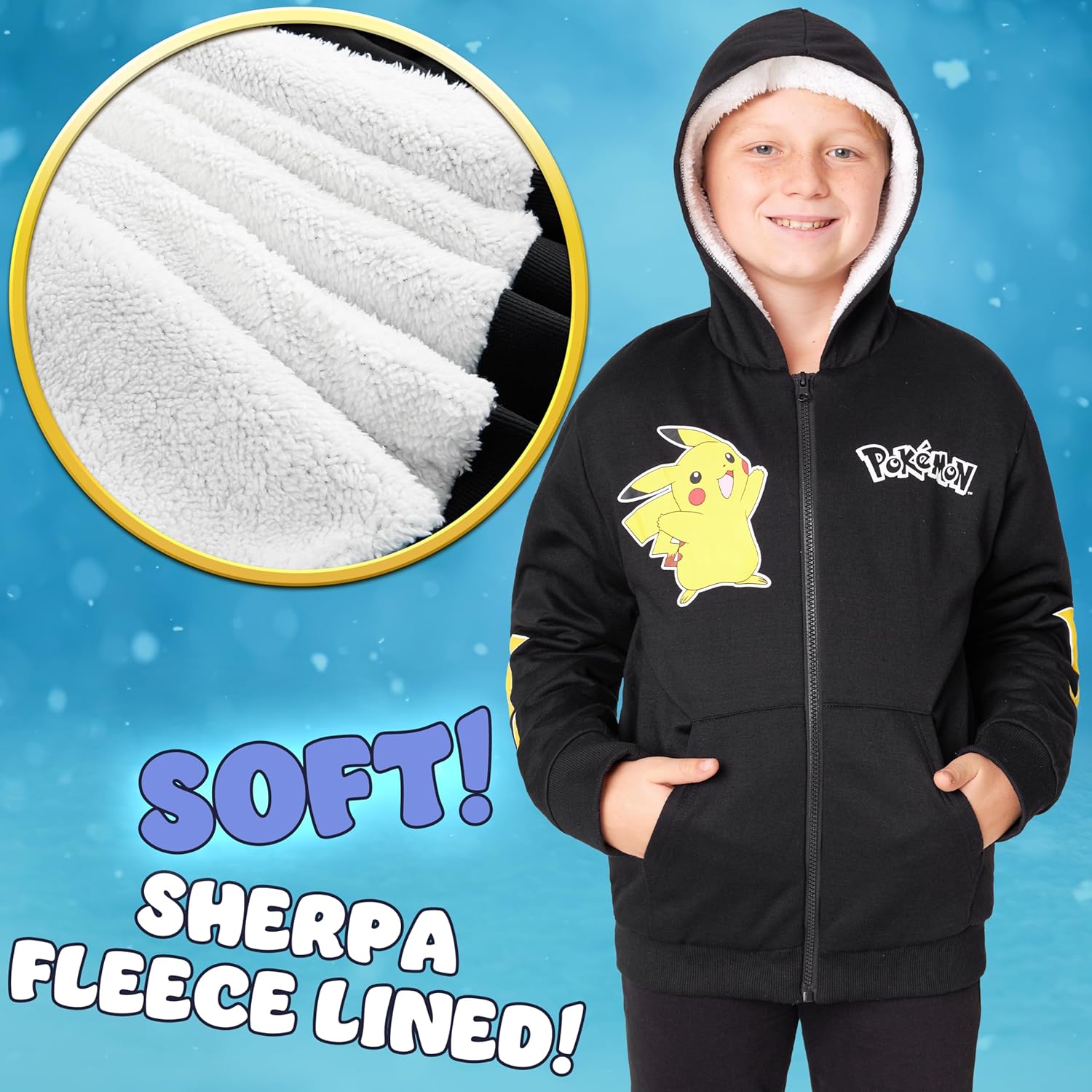 Pokemon Sherpa Fleece Hoodie for Boys, Teens, Ages 7-14, Hooded Zip-Up Sweatshirt, Warm Hoodies, Anime Gifts for Boys - Image 4