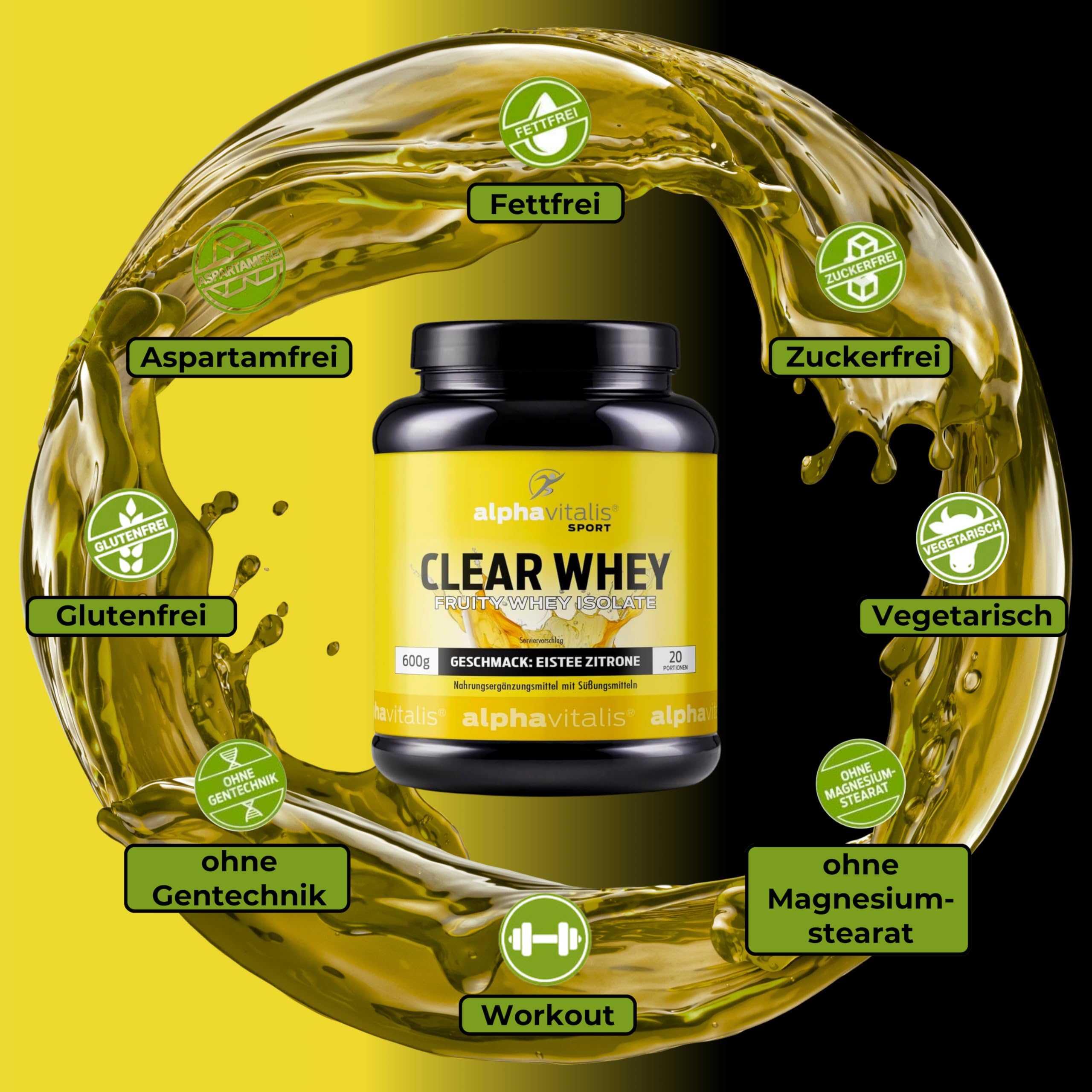 Clear Whey Isolate Pulver Eistee Zitrone – 600g fruchtiges Proteinpulver | Leckere Proteinlimo für Intra- und Post-Workout – erfrischende Alternative zu klassischem Whey Protein Pulver mit Milch