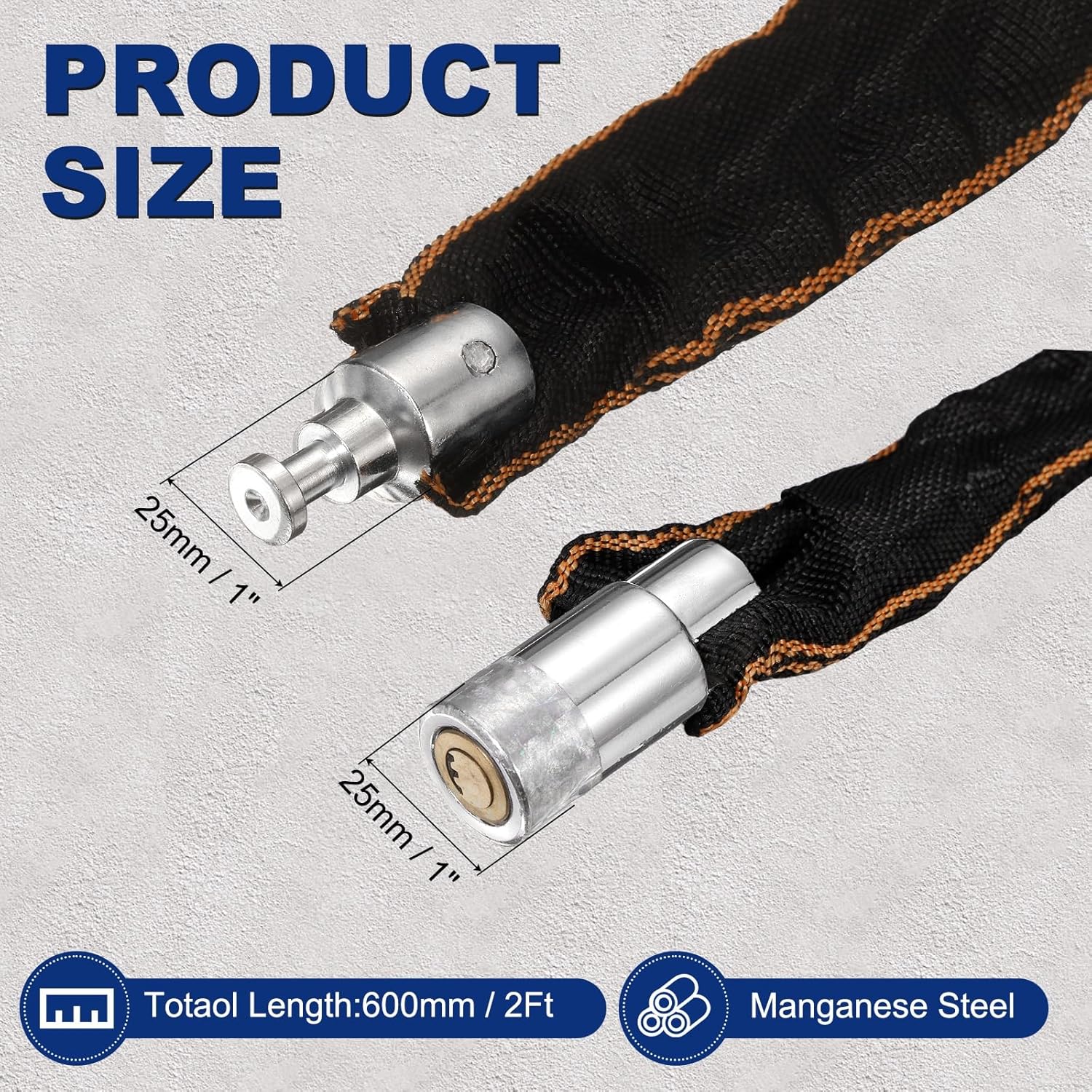 PATIKIL Chain Lock, (2ft x 1", Silver) (1 Pcs), Thick Manganese Steel Anti-Theft Bike Chain Lock with 2 Keys, Suit for - Bikes/Trailers/Motorcycles/Garage Security