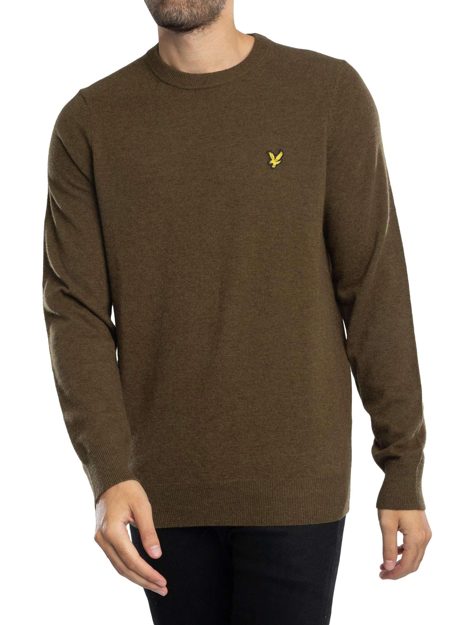 Lyle & Scott Men's Lambswool Blend Crew Knit, Olive Marl, M
