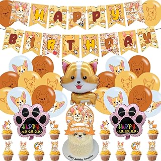 Corgi Party Decorations,Birthday Party Supplies For Corgi Dog Party Supplies Includes Banner - Cake Topper - 12 Cupcake Toppers - 18 Balloons -3 Corgi Foils Ballons