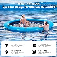 Vista 5 de Round Inflatable Floating Dock, Sunchill Float Ring, Hammock Tanning Pool with Woven Fabric, Manual Pump for 1-2 Min Quick Inflate/Deflate, Fits