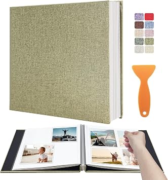 Photo Album Scrapbook Holds 4x6, 5x7 & 8x10 Pictures Self-Adhesive Pages for Baby, Wedding, Travel & Family Memories | Includes Metallic Pen & Scraper/Matcha Large DIY Memory Book for Gifts