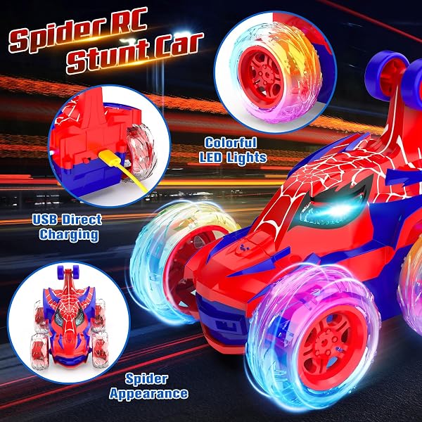 FUIOCOCP Coche Teledirigido Spider, 2.4Ghz Radiocontrol Monster Truck con Luces RC Juguetes Niños Niñas 3 4 5 6 7 8 9 10 11 12 Años, 360° Carro Telecomandado Infantiles Regalos Cumpleaños Navidad - 4