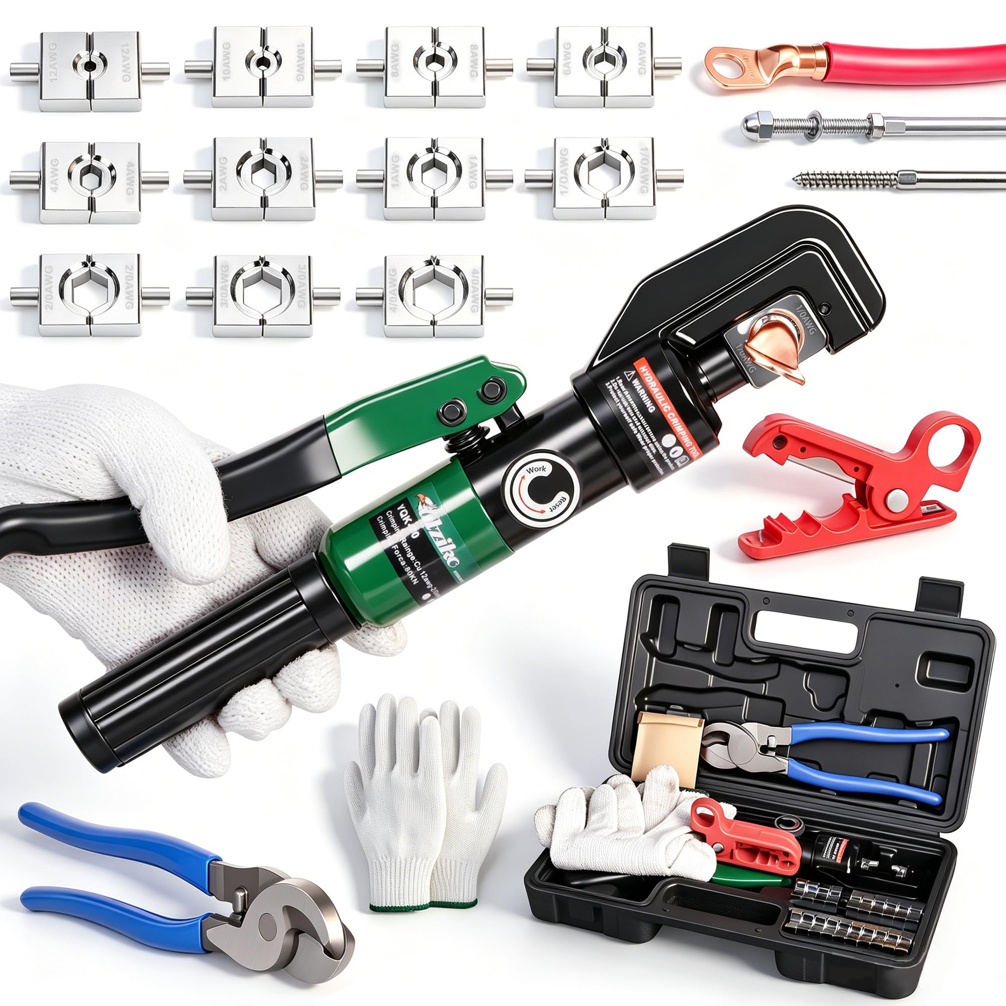 UTZIKO 10-Ton Hydraulic Cable Crimping Tool Kit with Cable Stripper