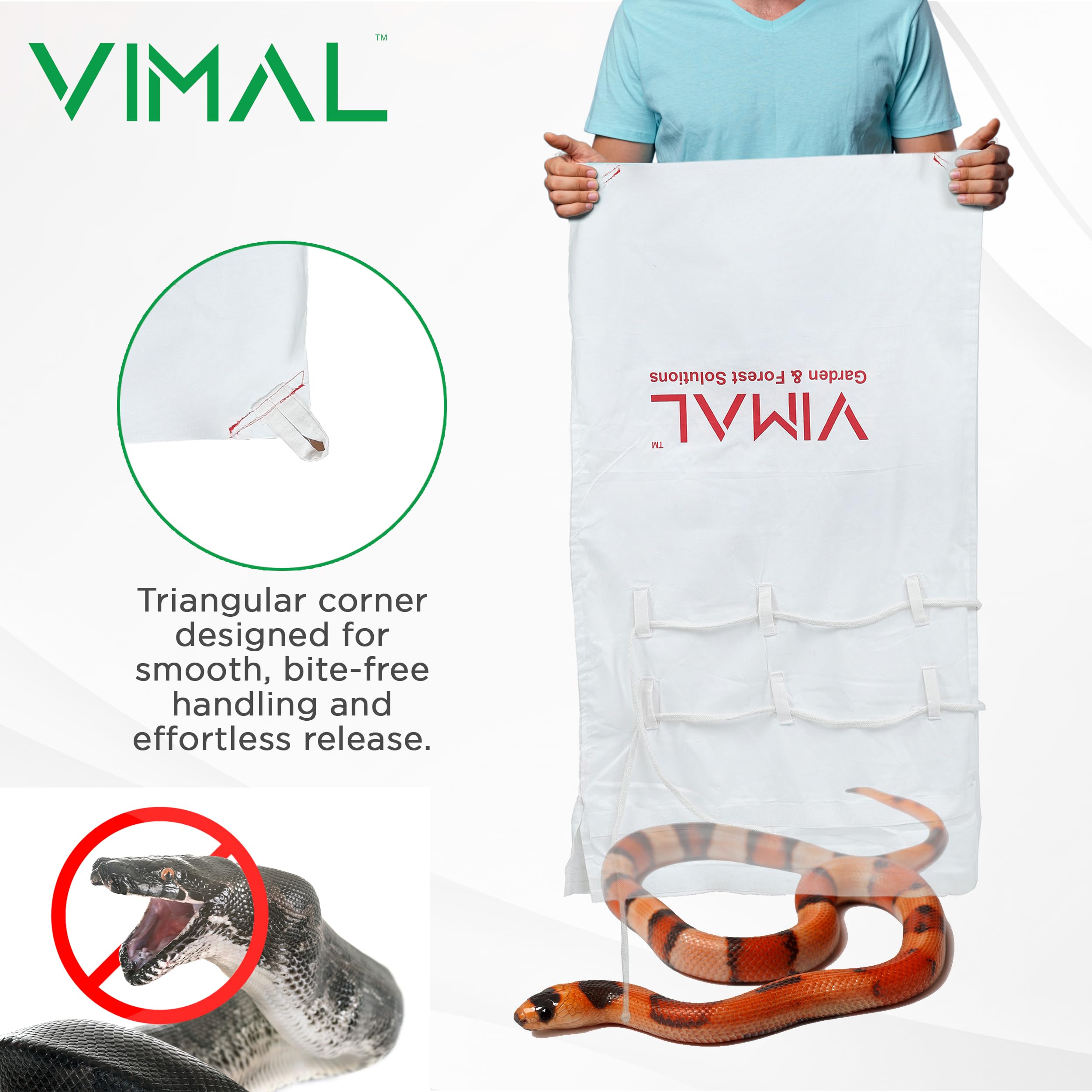 Vimal Heavy Duty Reptile Handling Drawstring Bag with Handle | Large 80 x 44 cm Breathable Cotton Transport Pouch | Reinforced Safety Corners for Snakes & Reptiles 3