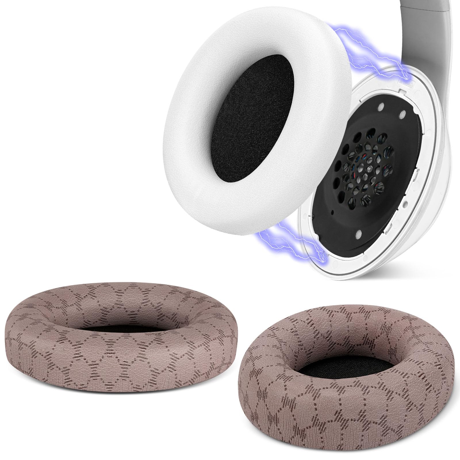 Kit de Recambio de Almohadillas Geekria Snap para Auriculares Beats Studio Pro, Almohadillas magnéticas de Cambio fácil, Cambiar en Segundos, Piezas de reparación (Cuero proteico, 2 Pares)