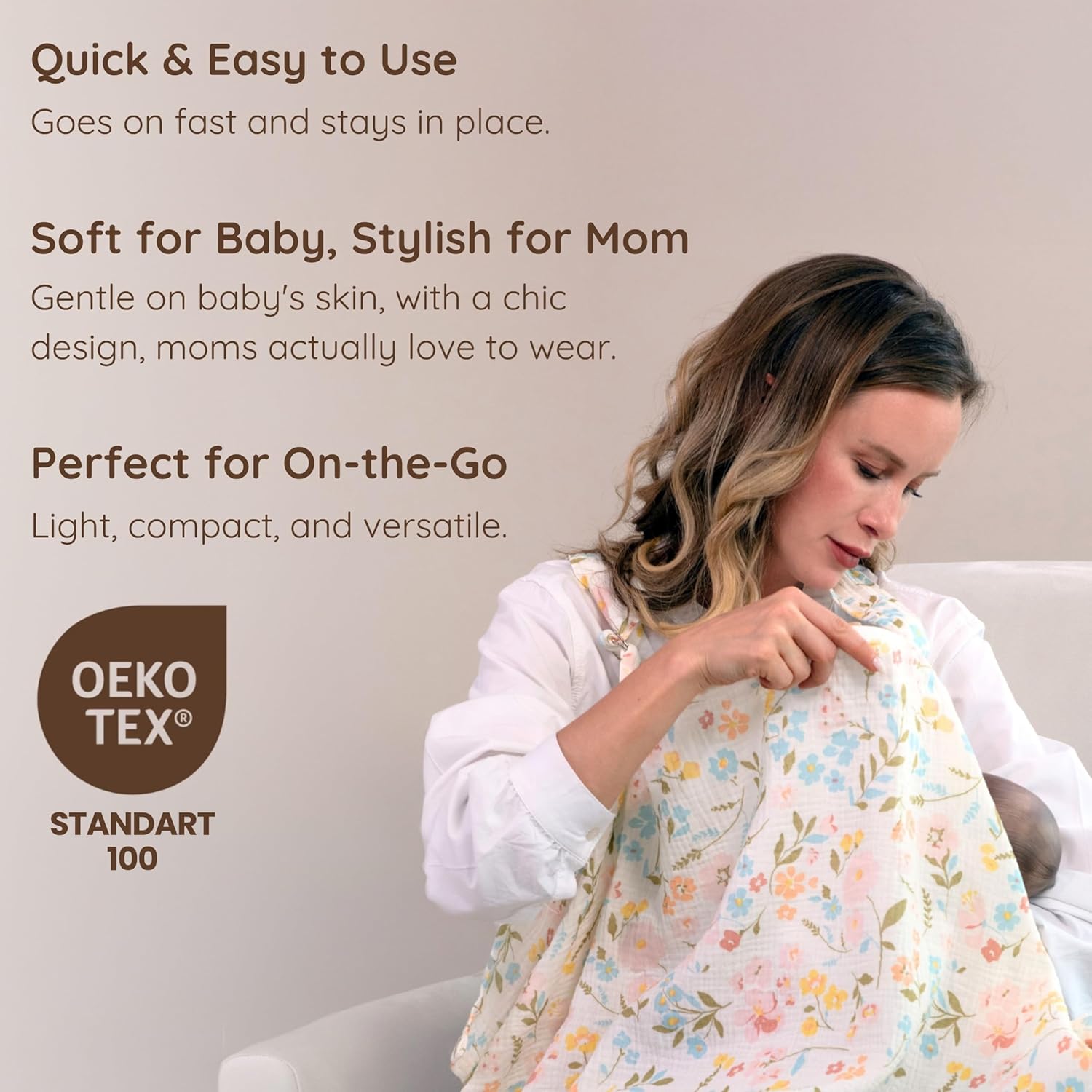 Muslin Nursing Cover Up for Breastfeeding, 47"x47" Cotton Muslin Breastfeeding Covers for Nursing, Full Coverage Breast Feeding Covers, Pumping Cover Oeko-TEX Designed in France - Pink Floral