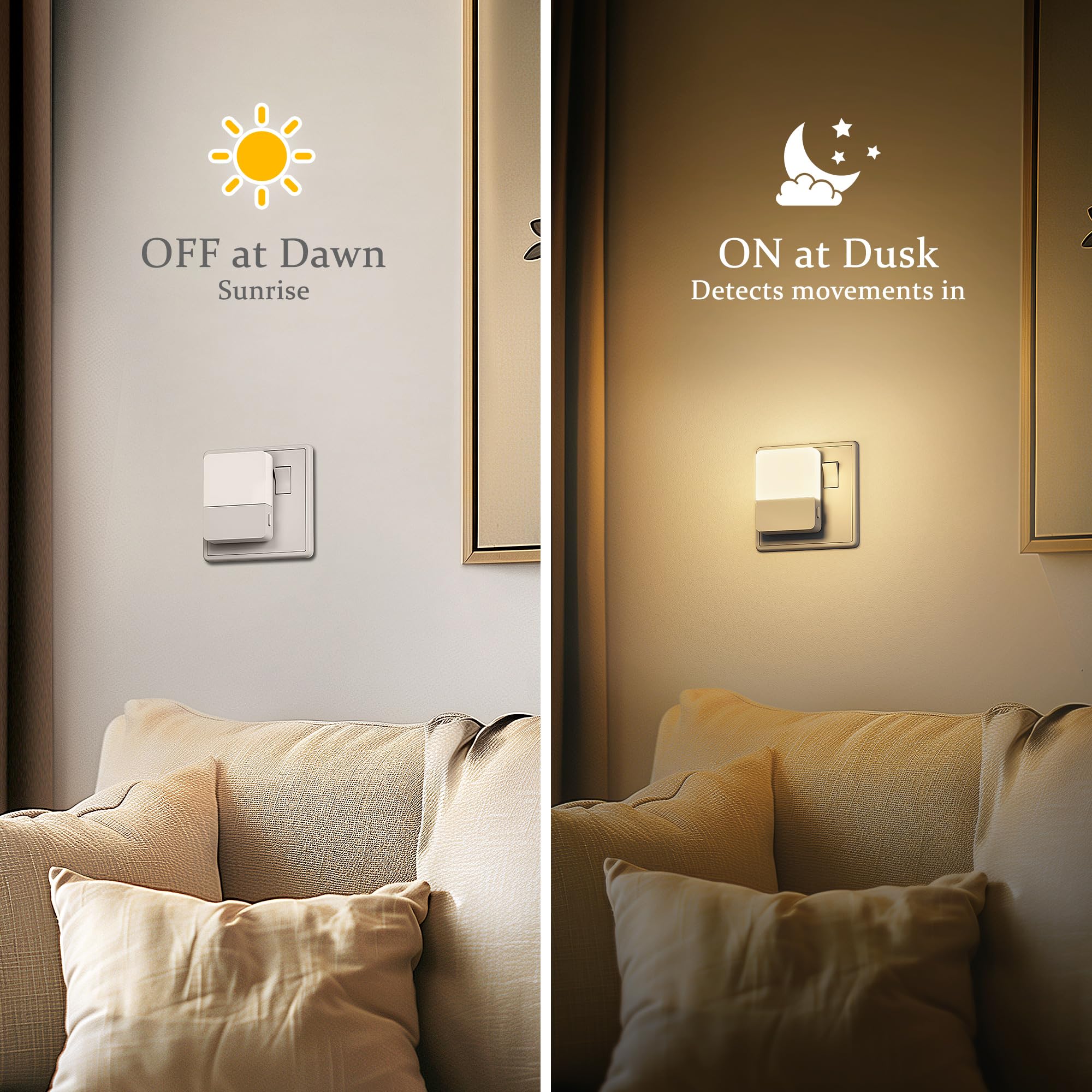 JandCase Night Light Plug in Wall 2 Pack, Dusk to Dawn Sensor, Brightness Adjustable, 3000K Warm White - Image 2