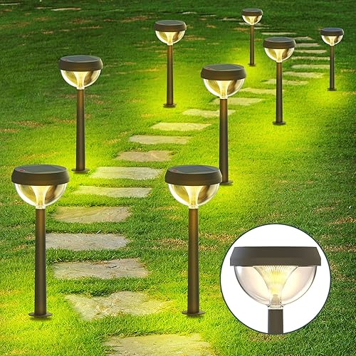 Linkind Paquete de 8 luces solares para camino, luces solares para exteriores de color blanco cálido, luces solares de camino para exteriores,