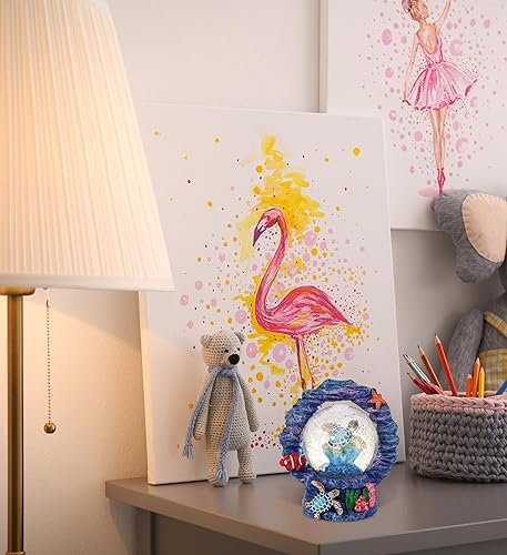 Miniatura 6 de CoTa Global Decoración de globo de nieve coral de tortuga marina, elegante purpurina rosa brillante dentro de la figura de globo de nieve, figuras