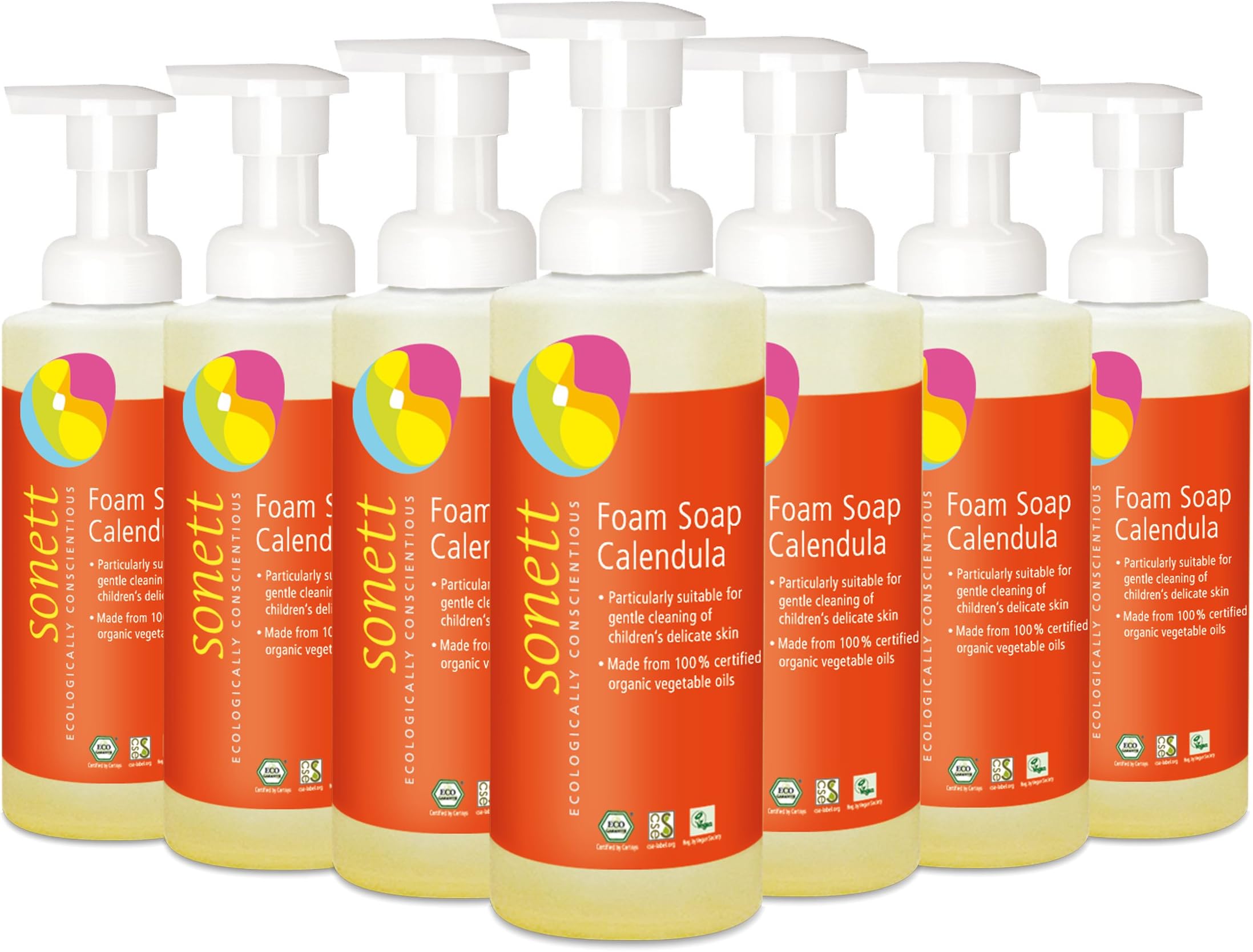 Sonett Organic Foam Soap Calendula for children liquid body care suitable for hands, face and body (7 Count) Certified Organically Grown