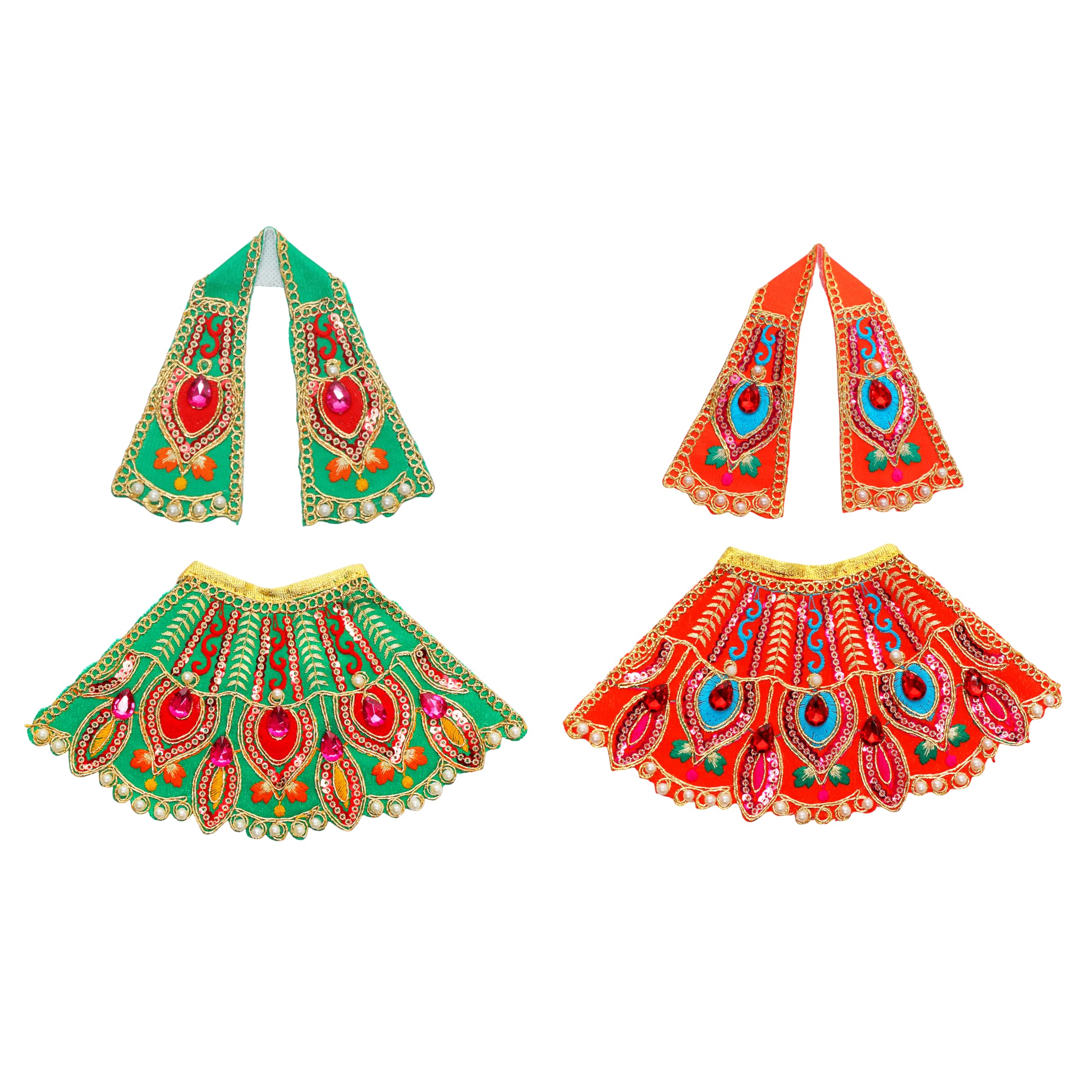 Juego de 2 Vestidos Poshak Vastra Lehanga Chunari Pooja para Estatua Ídolo Festivo