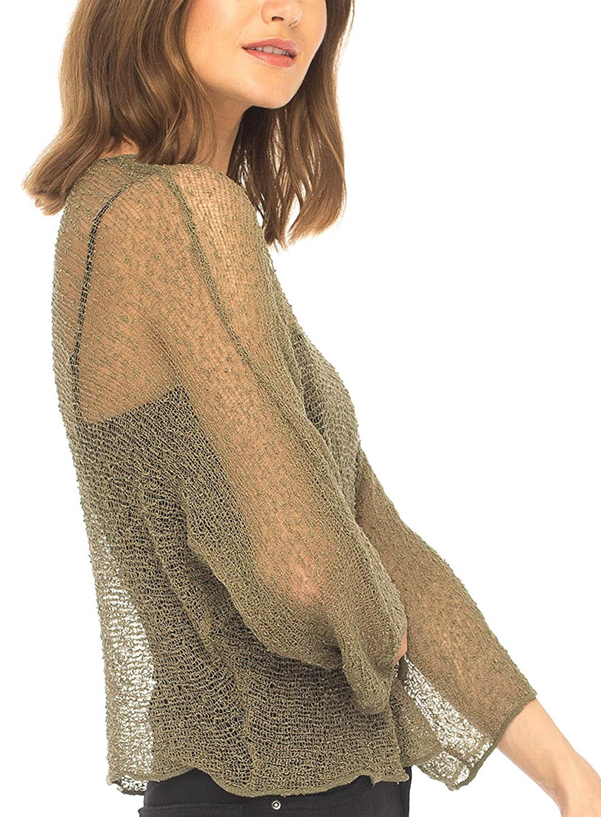 SHU-SHI - Damen Blusen-Oberteil im Poncho-Stil - transparent - leichtes Strickmaterial