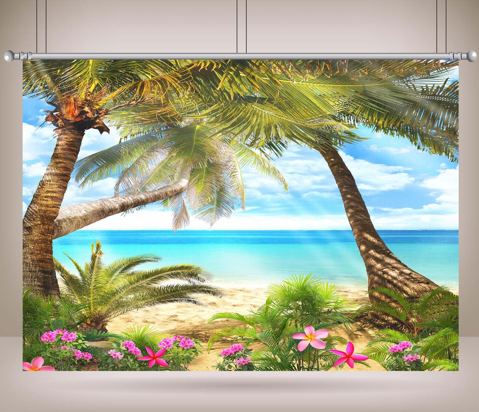20x10FT (6x3m) Spiaggia Tropicale Palme E Fiori Sfondo Fotografico