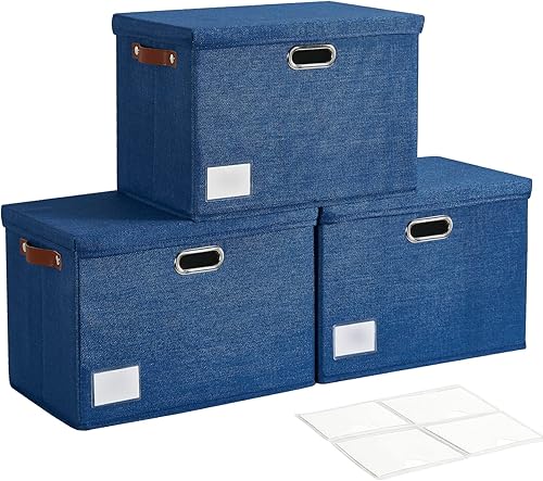 Contenedores de almacenamiento plegables grandes de 17 pulgadas con tapas, organizadores de armario apilables con mango de poliuretano y etiquetas,