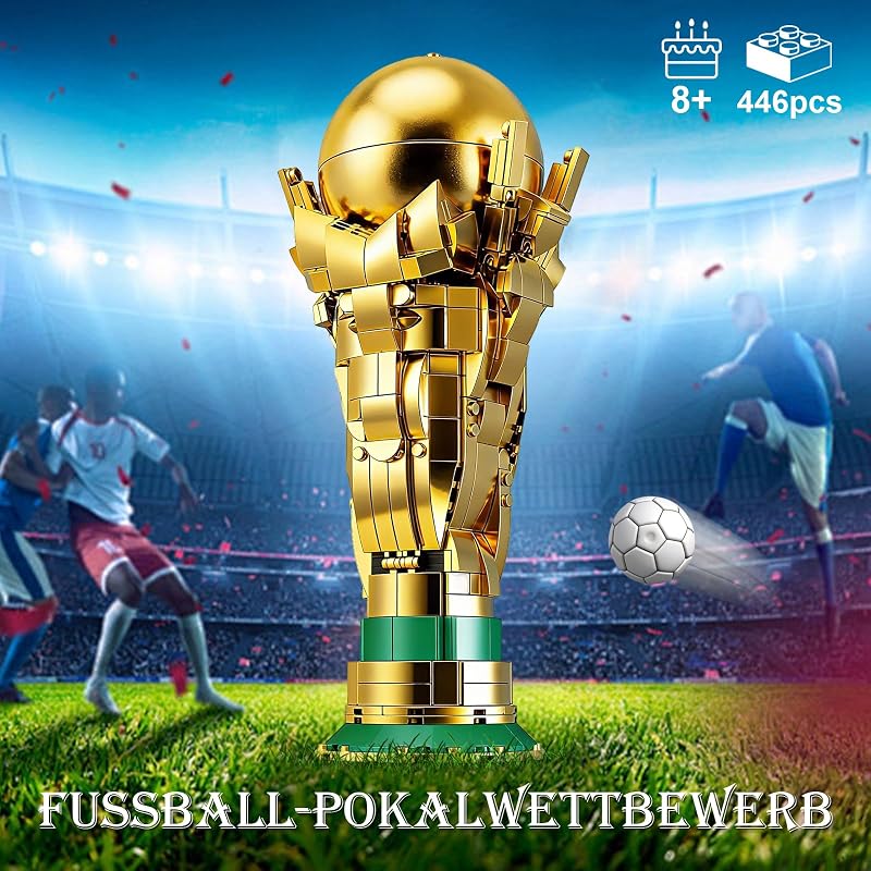 Model 3D DIY trofeu de fotbal PENGBU RC cu minifigurină de colecție pentru băieți și fete 12+, cadou de fotbal pentru adulți