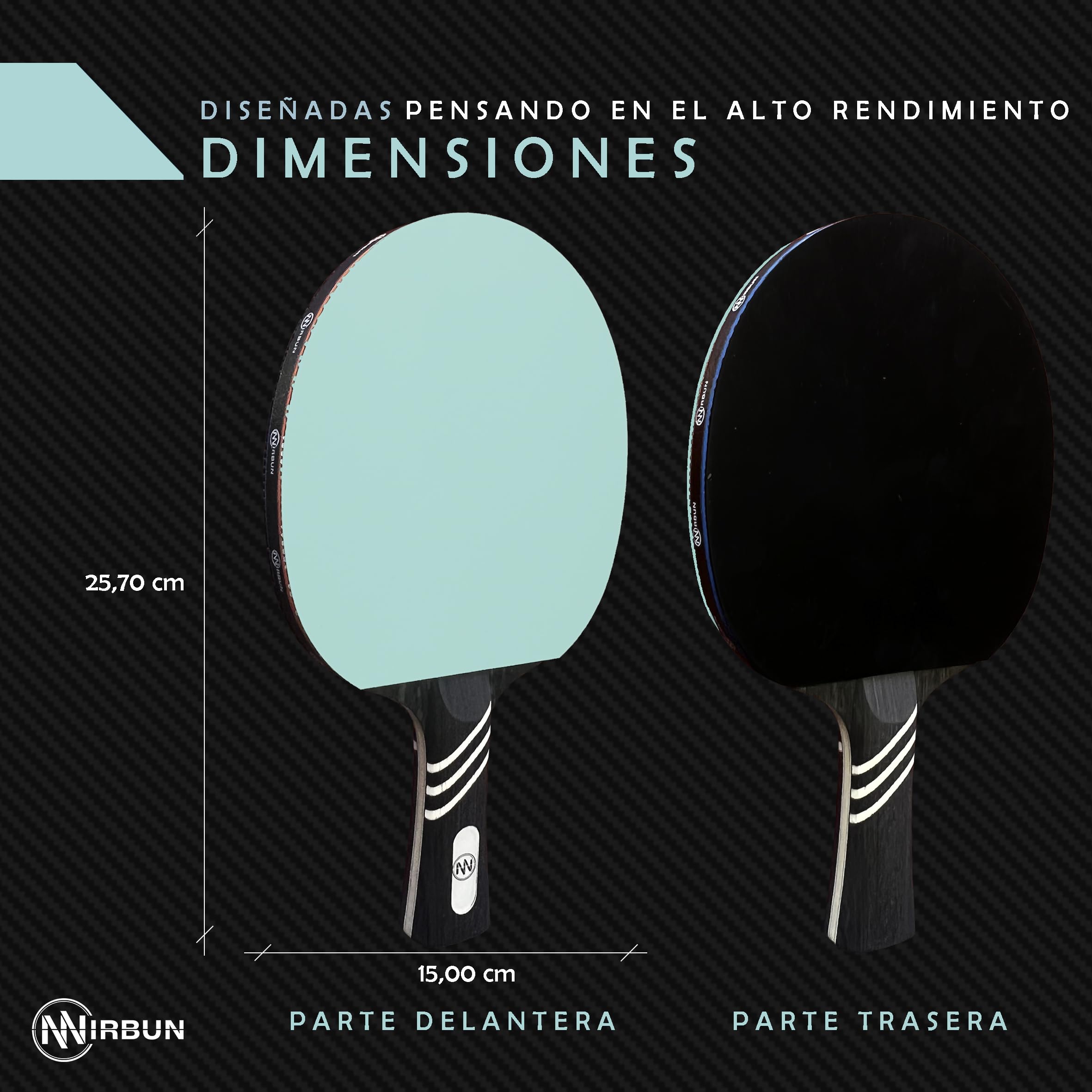 Pala de Ping Pong Profesional de Carbono | Raqueta Tenis de Mesa con Goma Alta Resistencia | Madera Polar + Carbono | Funda Protectora | Control, Potencia y Velocidad