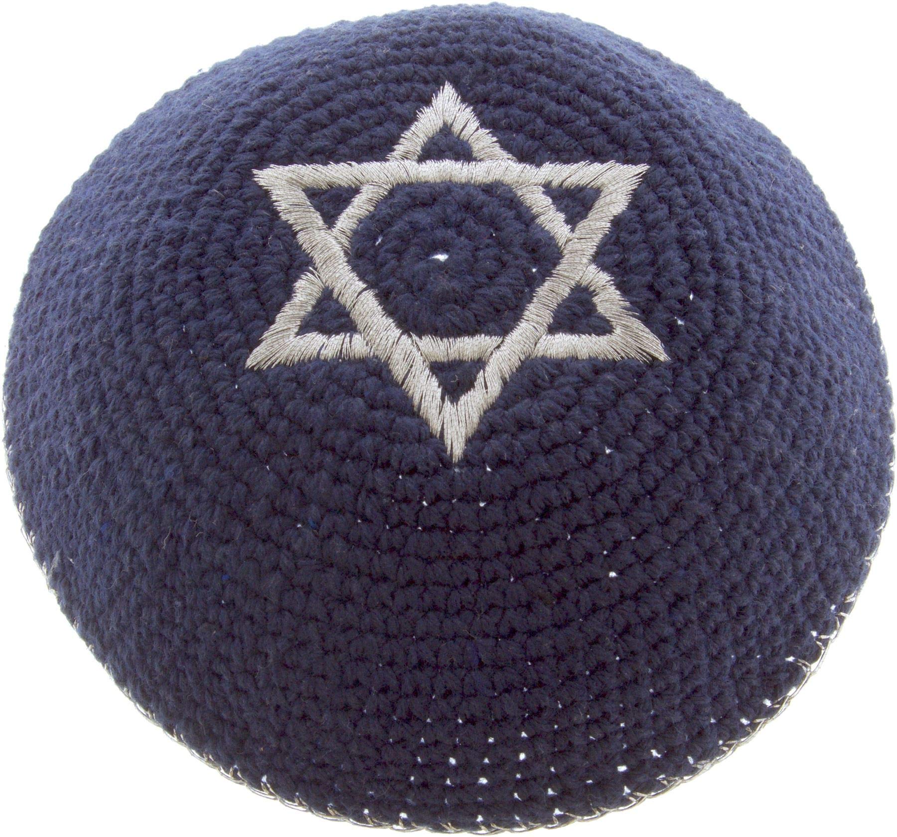 Knitted Cotton Kippah with Star of David and Trim