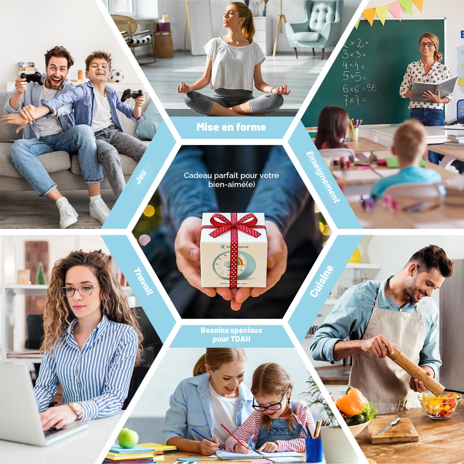 Visual Timer pour Enfants 60 Minutes Compte à Rebours, Outil Gestion du Temps Bureau Silencieux, Pomodoro Timer (Kaki)