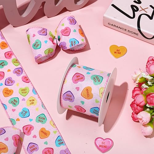 Miniatura 5 de Cinta de tela de corazón con alambre para el día de San Valentín, diseño de corazón, para envolver regalos, arreglos florales, coronas, arcos,