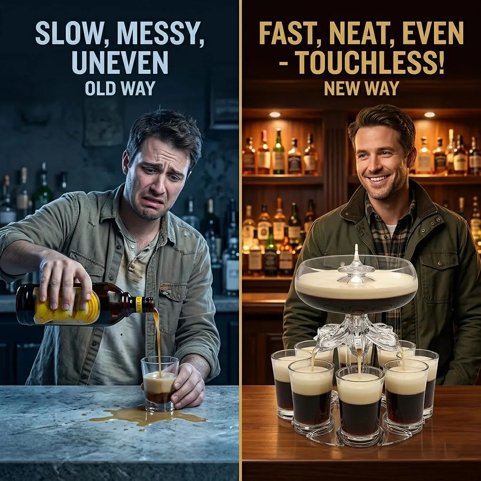 Baby Guinness zestaw kieliszków do shotów z 6 szklankami, dozownik i uchwyt, akrylowy bezdotykowy nalewak do napojów imprezowych, domowego baru i prezentów