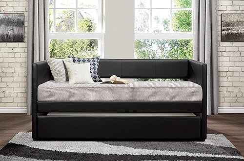 Homelegance Adra PU Leather Upholstered Daybed with Trundle, Twin, Black
