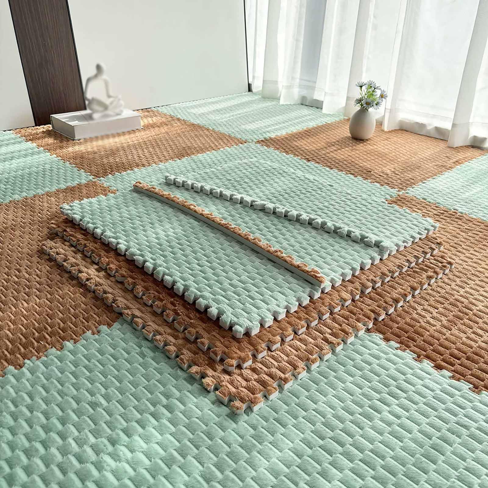 TY&WJ Flannel Interlocking Foam Floor Mats 23.6",Plush Puzzle Carpet Tiles