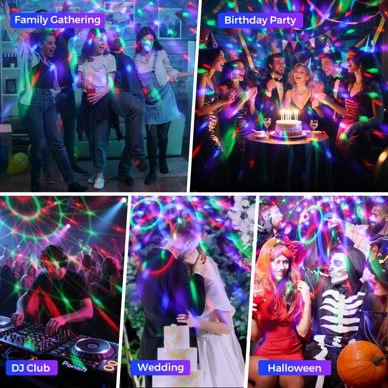 Boule disco, rotation à 360° contrôlée par la musique avec télécommande et câble de 2 mètres, 15 couleurs RGBP boule a facette Convient pour la Réunion familiale Enfants Fête d'anniversaire
