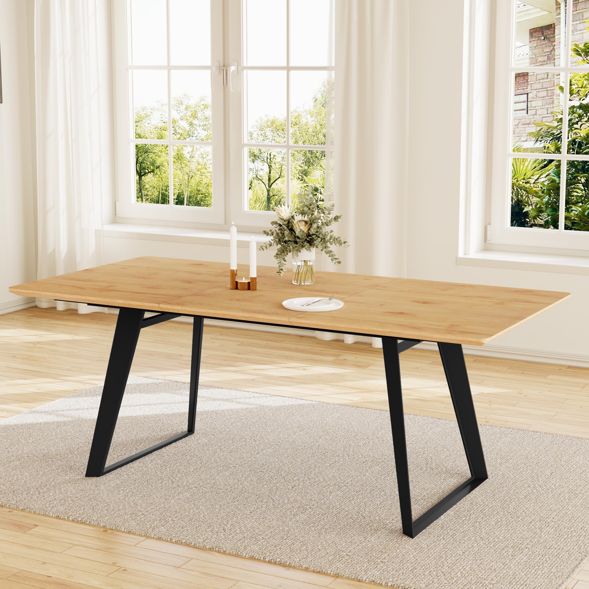 HIPIHOM Juego de mesa de comedor extensible de 130 a 170 cm, tablero de fibra de densidad media y estructura de metal, para 4 – 6 (1 mesa de comedor)